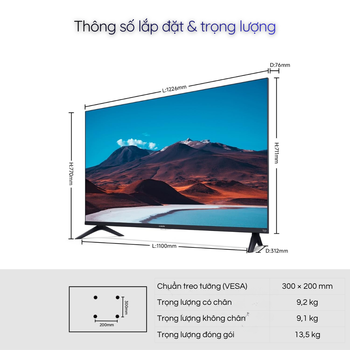 Google Tivi Xiaomi A 4K 55'' 2026 thông số kỹ thuật