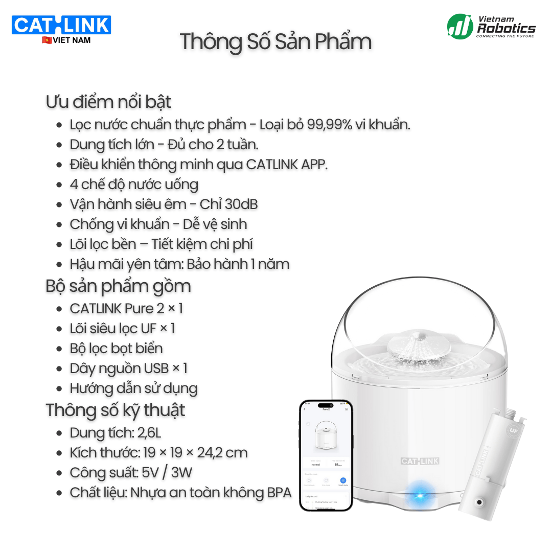 Catlink Pure 2 - Máy Cấp Nước Tự Động Cho Mèo