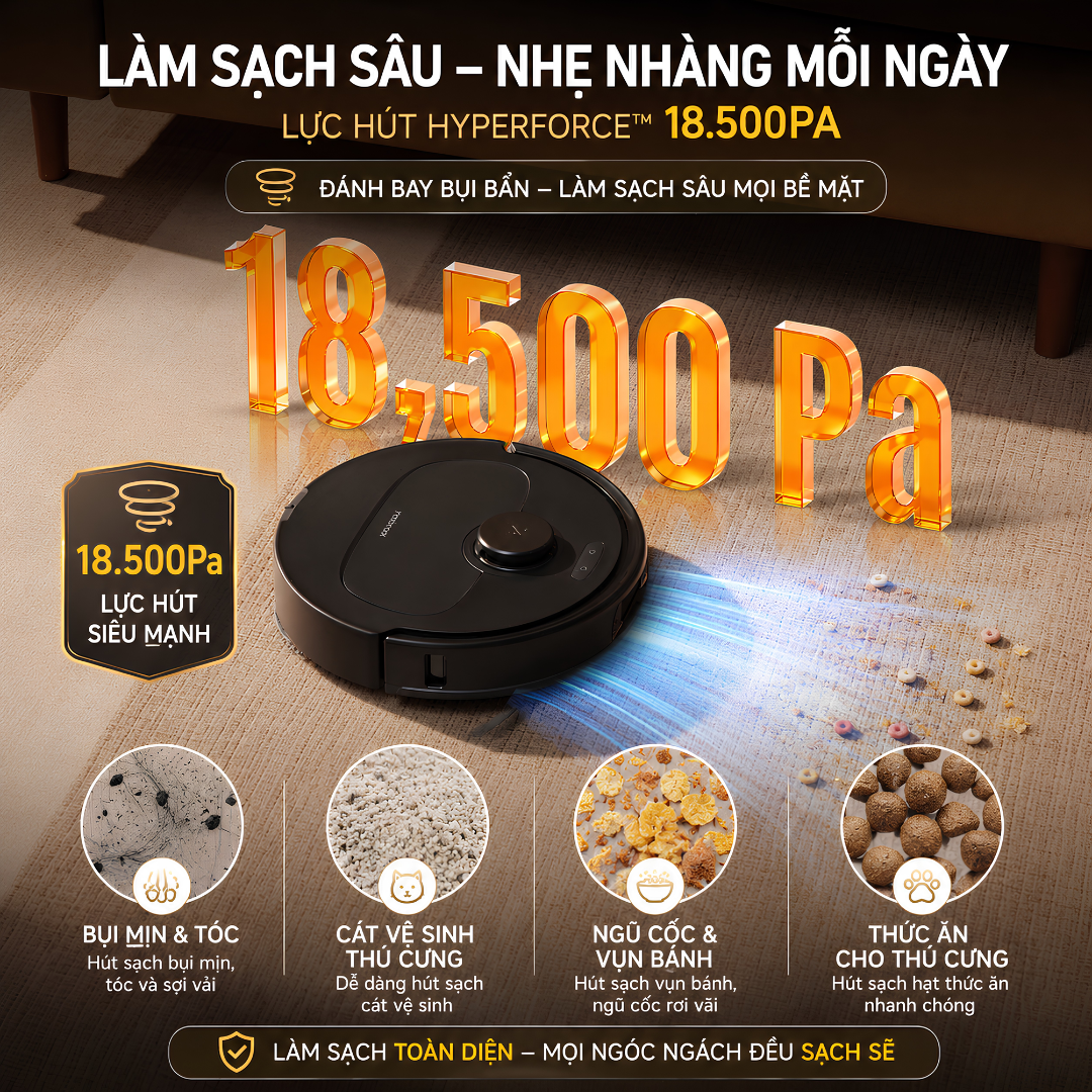 Lực Hút 18.500 Pa - Mạnh Gấp Đôi Thế Hệ Trước