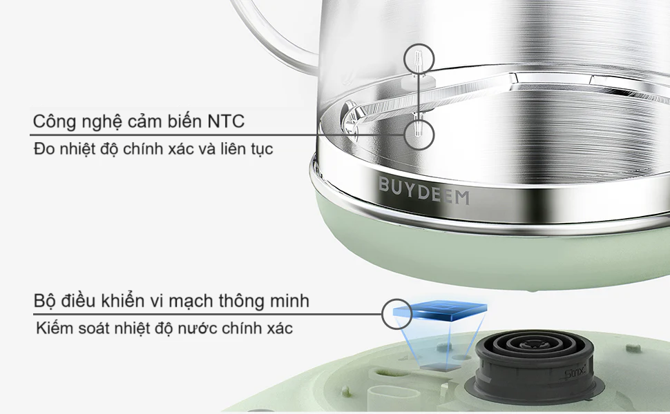 Ấm đun nước siêu tốc 0.8L Buydeem cổ ngỗng