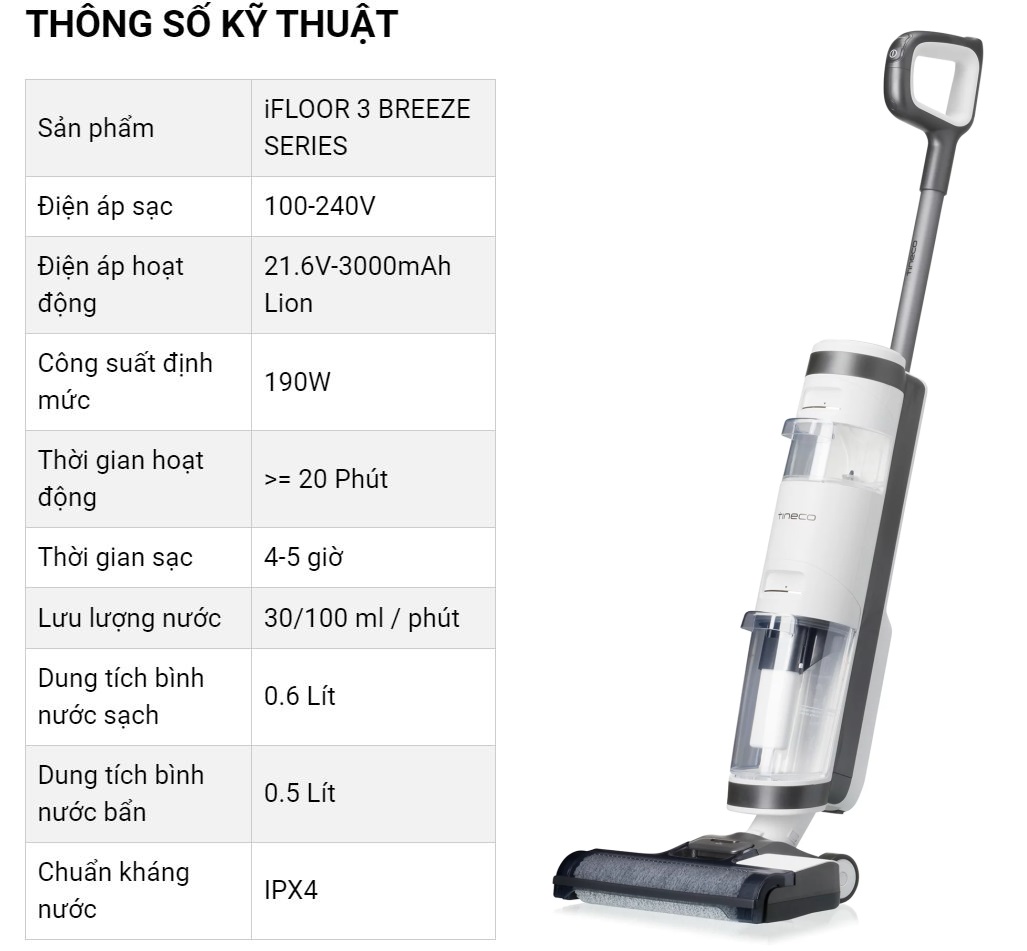 Máy hút bụi lau sàn tự giặt giẻ Tineco ifloor 3 – bản Quốc tế