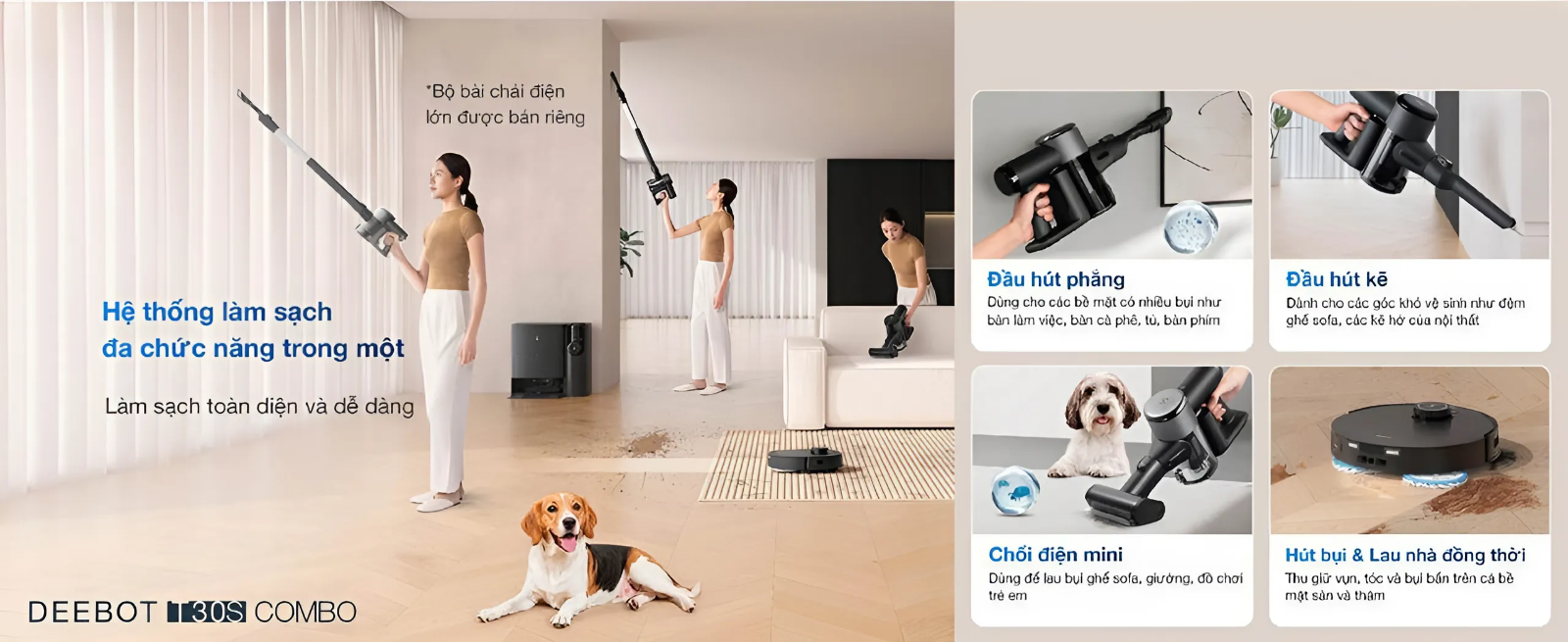 Robot hút bụi lau nhà Ecovacs Deebot T30S Combo - Bản Quốc Tế