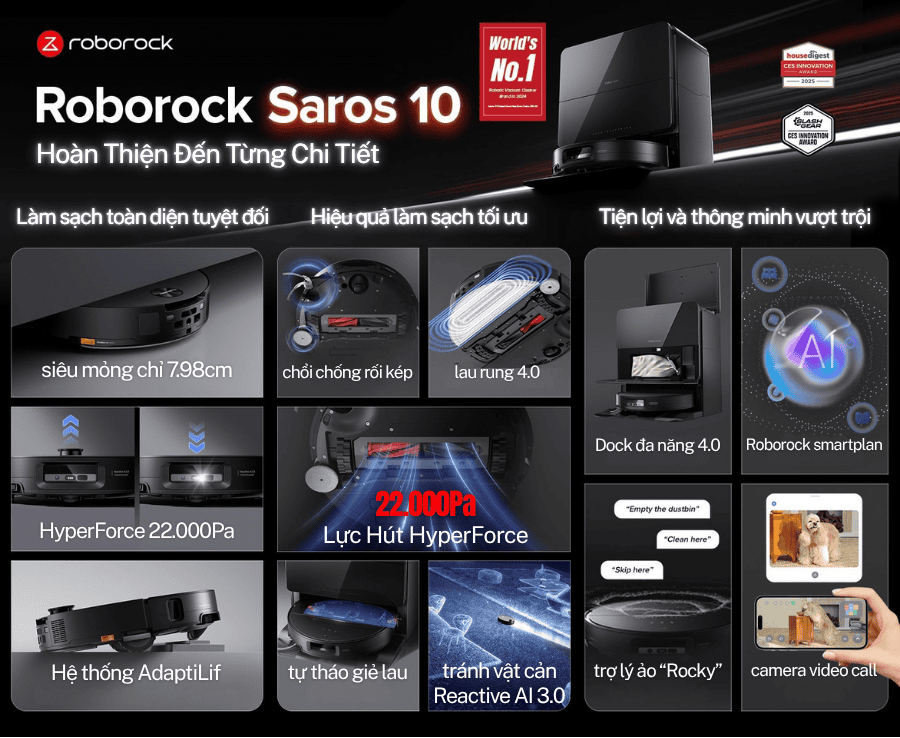 Robot hút bụi lau nhà Roborock Saros 10