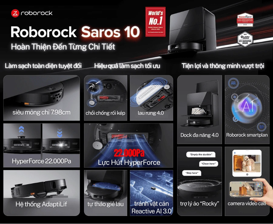 Robot hút bụi lau nhà Roborock Saros 10