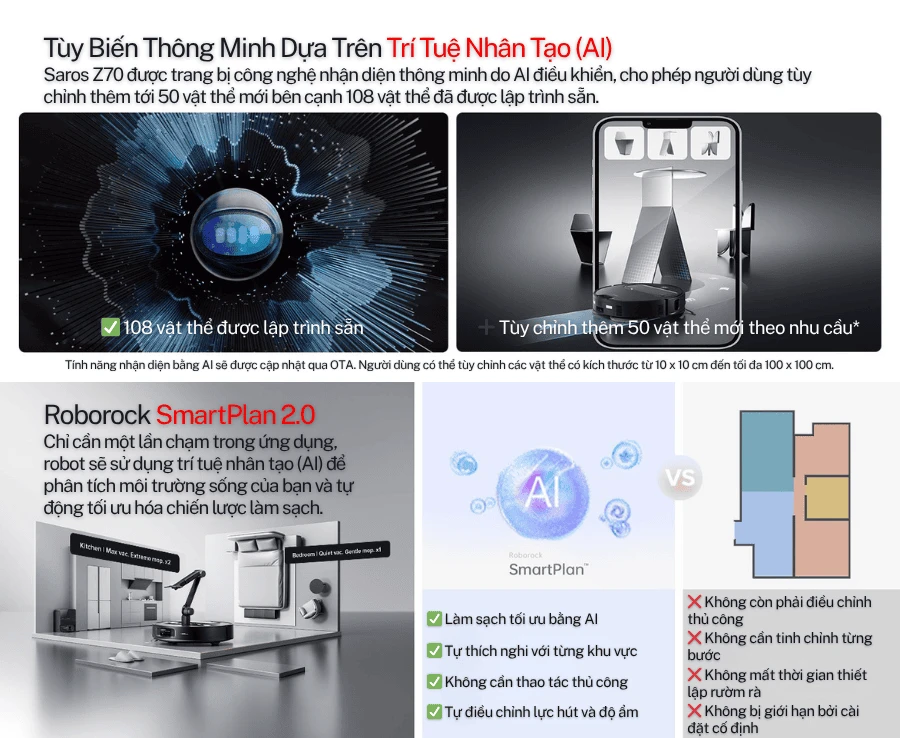 Robot hút bụi lau nhà Roborock Saros Z70