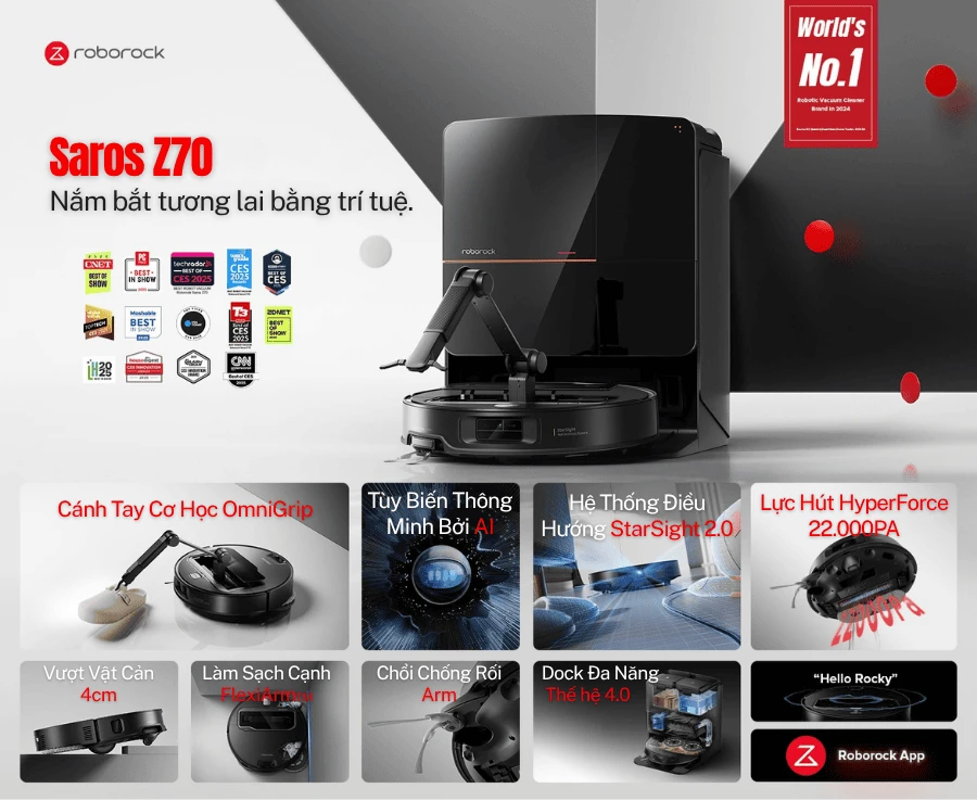 Robot hút bụi lau nhà Roborock Saros Z70