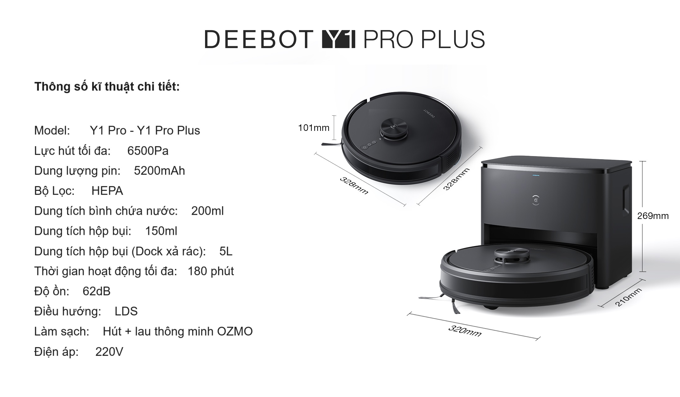 Robot hút bụi lau nhà Ecovacs Y1 Pro Plus