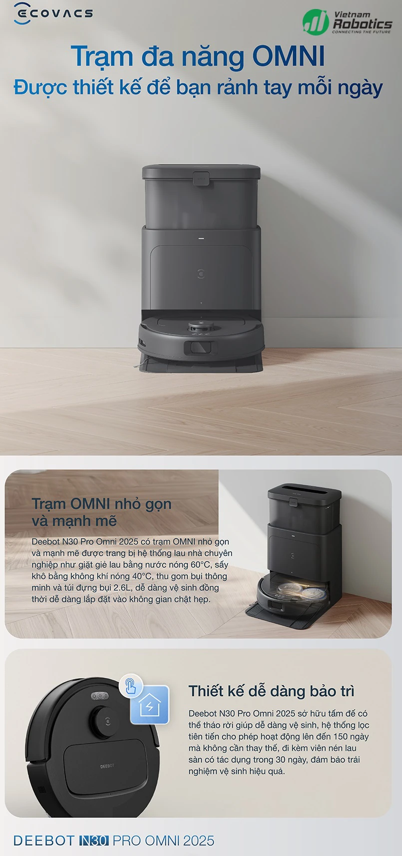 Robot hút bụi lau nhà Ecovacs DEEBOT N30 Pro Omni 2025