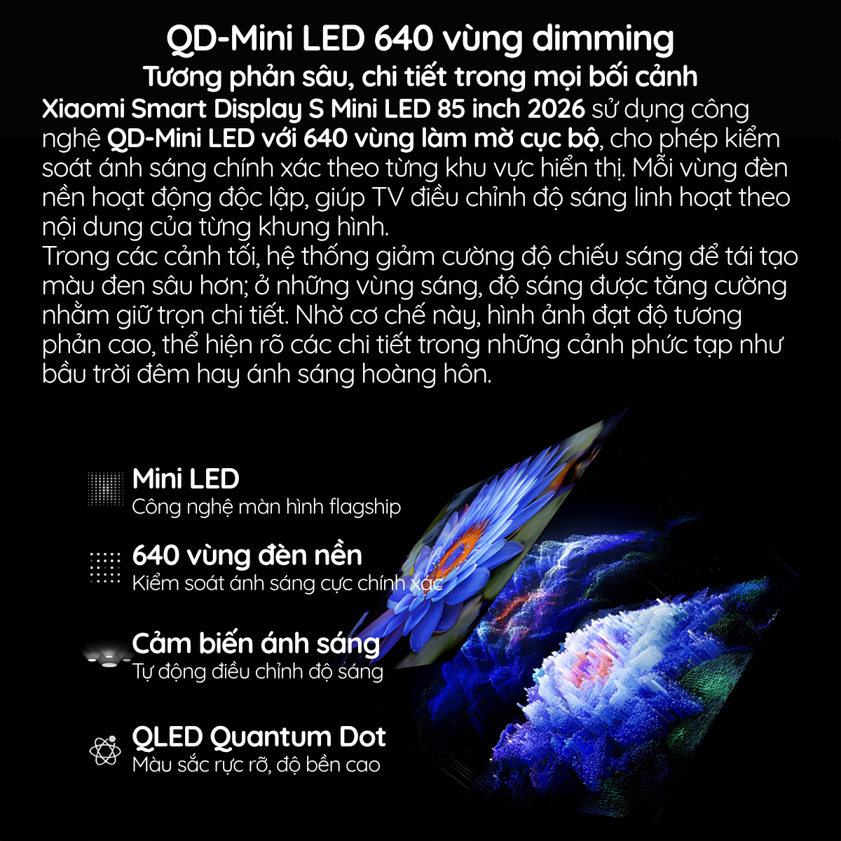 Xiaomi TV S Mini LED 85 inch 2026 QD-Mini LED – Hình ảnh sáng, tương phản cao