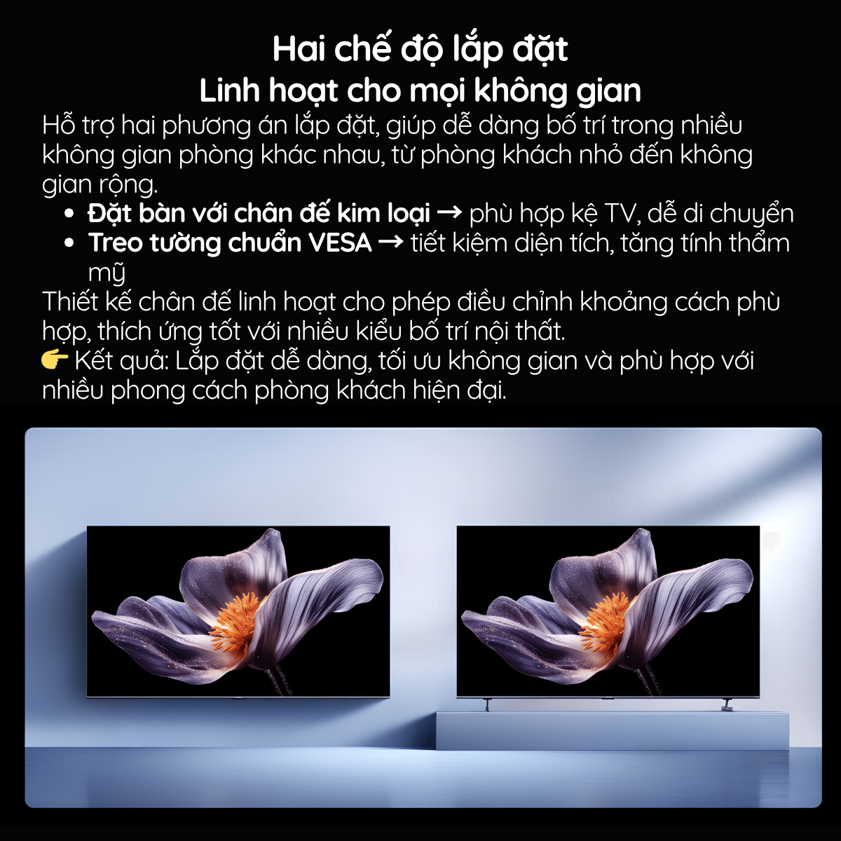 Hai chế độ lắp đặt Linh hoạt cho mọi không gian