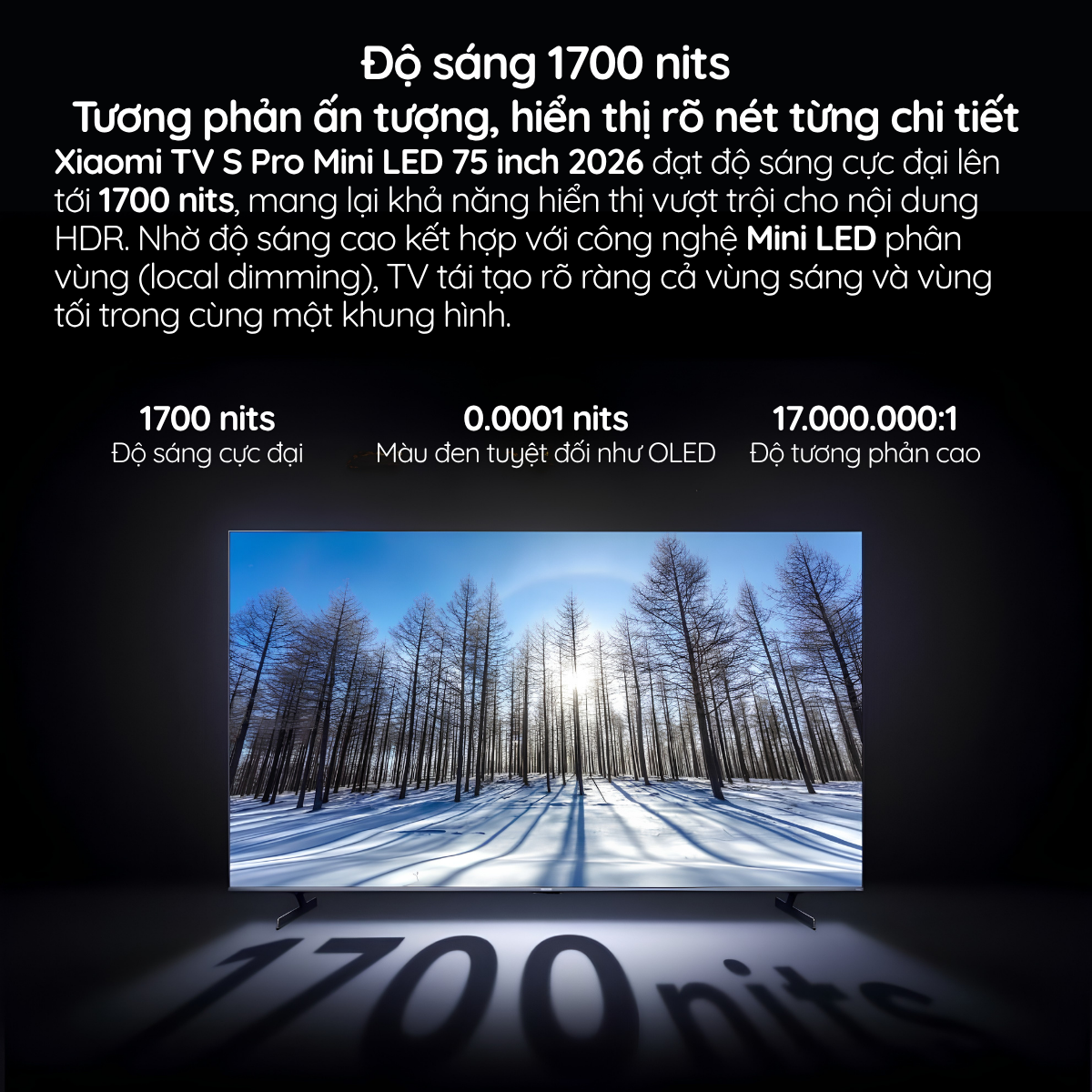 Độ sáng 1700 nits Tương phản ấn tượng, hiển thị rõ nét từng chi tiết