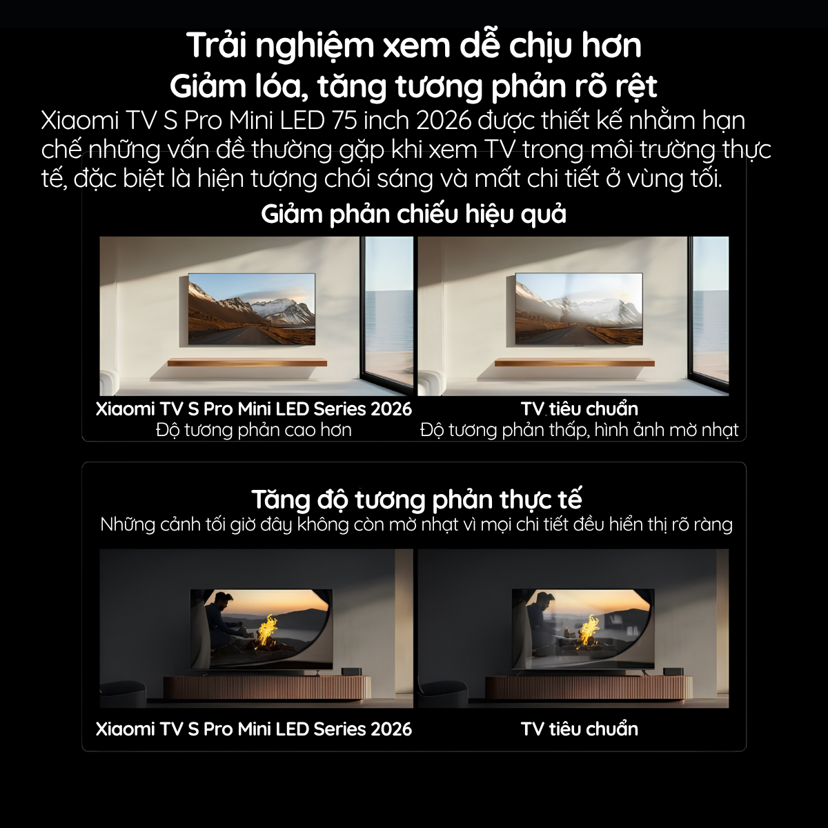 Trải nghiệm xem dễ chịu hơn Giảm lóa mắt, tăng tương phản rõ rệt