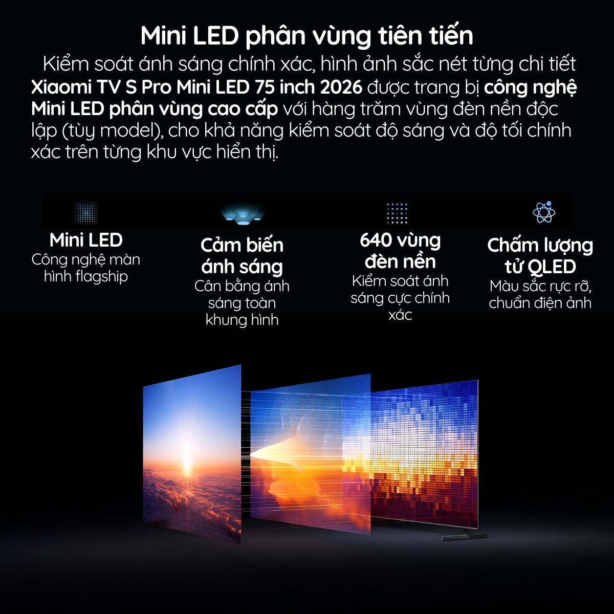 Xiaomi TV S Pro Mini LED 75 inch 2026 được trang bị công nghệ Mini LED phân vùng cao cấp