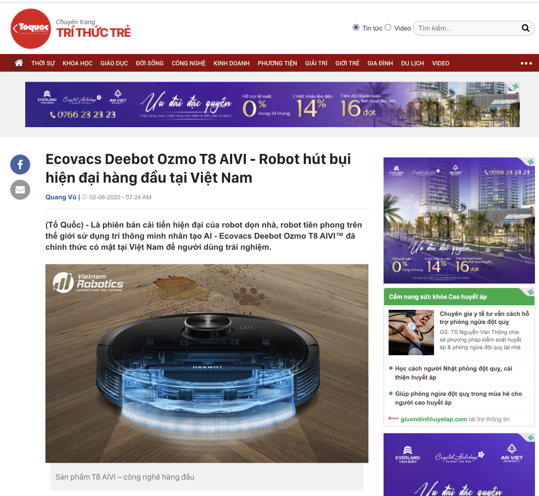 Ecovacs Deebot Ozmo T8 AIVI - Robot hút bụi hiện đại hàng đầu tại Việt Nam 